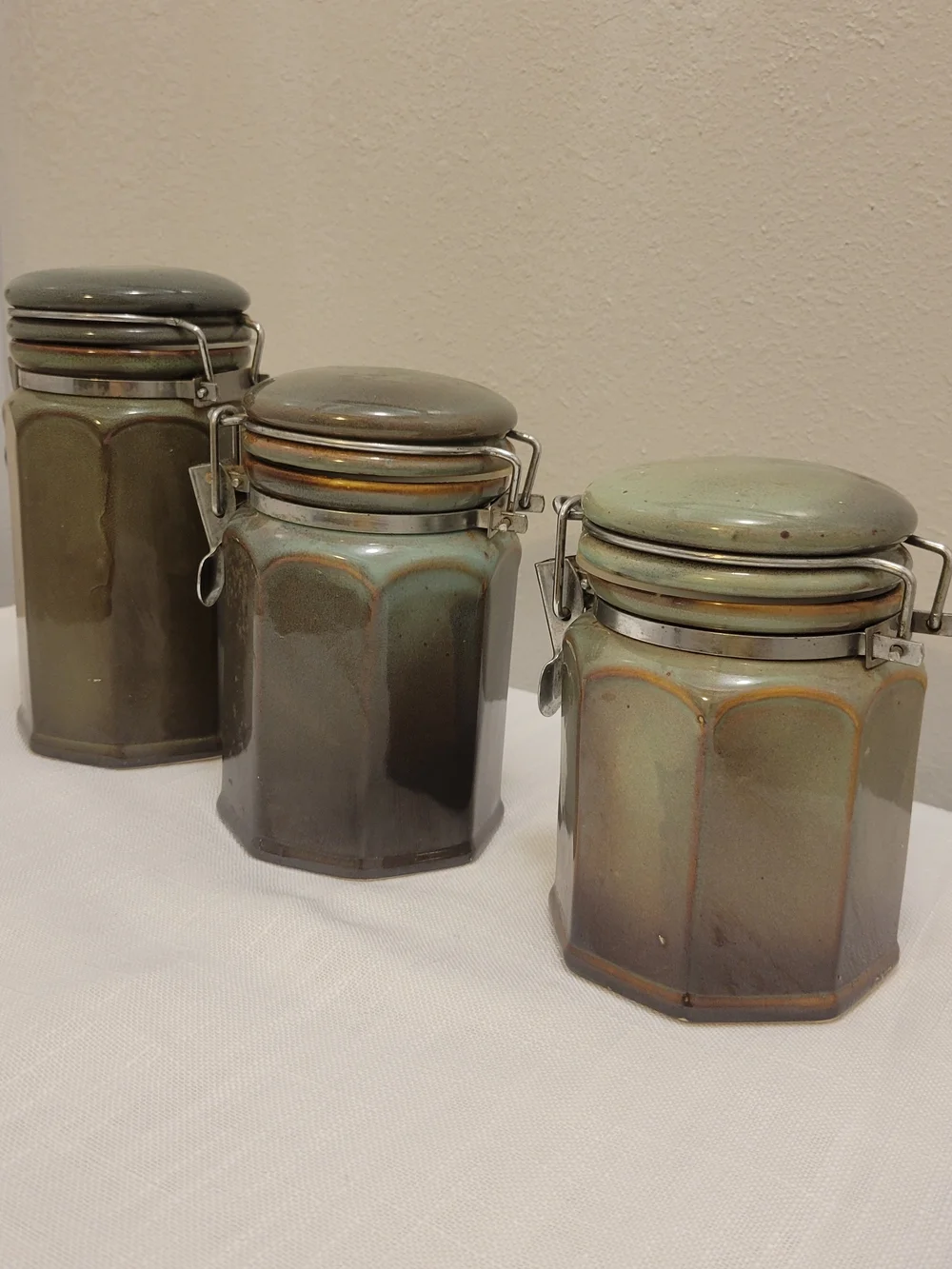 Pier 1 Green Glazed Ceramic Canister Set